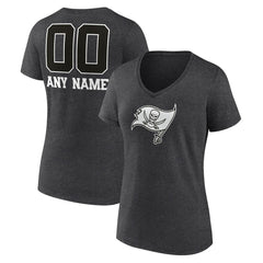 Tampa Bay Buccaneers Women's Personalized Name & Number Monochrome V-Neck Long Sleeve T-Shirt - Charcoal - NFL