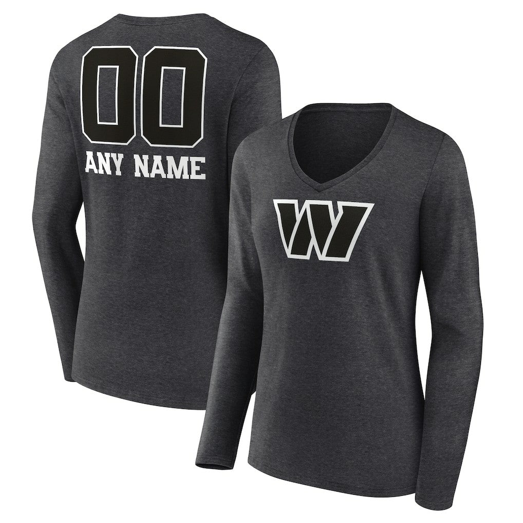 Washington Commanders Women's Personalized Name & Number Monochrome V-neck T-Shirt - Charcoal - NFL