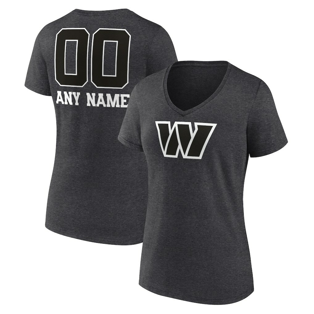 Washington Commanders Women's Personalized Name & Number Monochrome V-Neck Long Sleeve T-Shirt - Charcoal - NFL