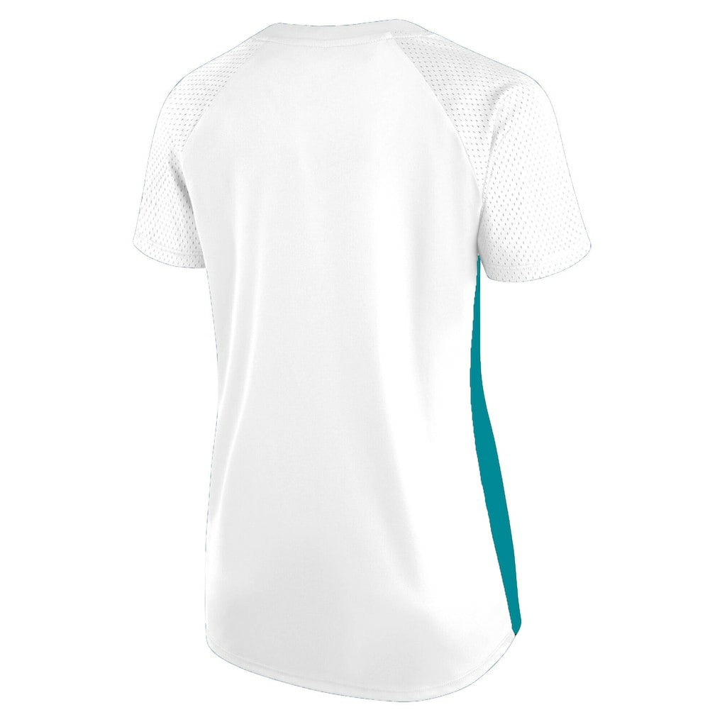 Miami Dolphins Women's Plus Size Glitter Lace-Up V- Neck T-Shirt - White - Fanatics