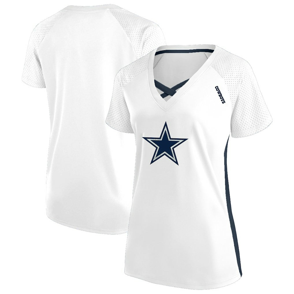 Dallas Cowboys Women's Plus Size Glitter Lace-Up V- Neck T-Shirt - White - Fanatics