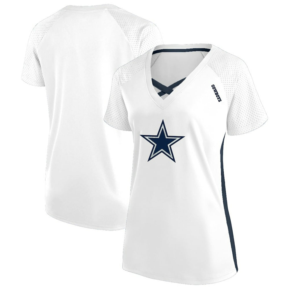 Dallas Cowboys Women's Plus Size Glitter Lace-Up V- Neck T-Shirt - White - Fanatics
