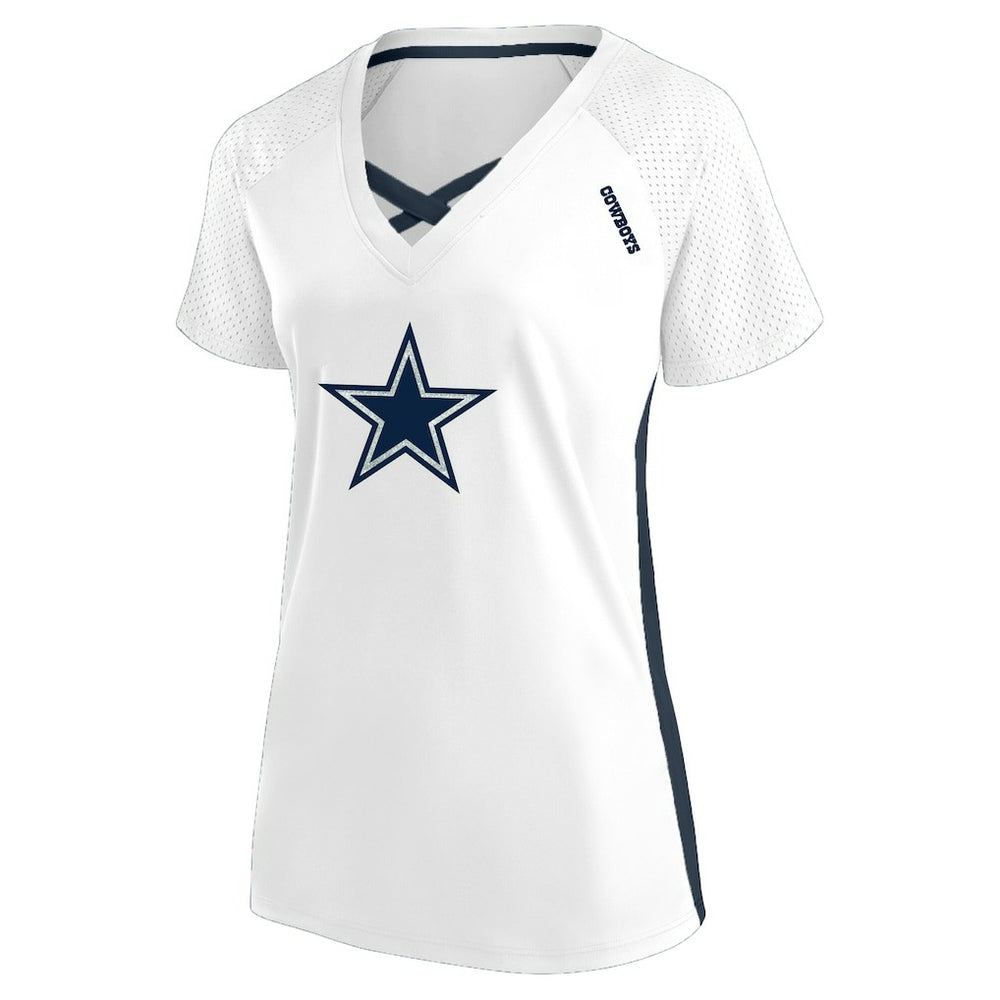 Dallas Cowboys Women's Plus Size Glitter Lace-Up V- Neck T-Shirt - White - Fanatics