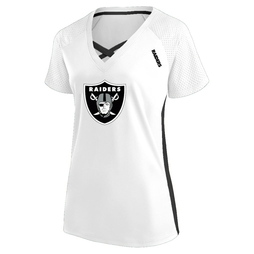 Las Vegas Raiders Women's Plus Size Glitter Lace-Up V- Neck T-Shirt - White - Fanatics