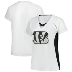 Cincinnati Bengals Women's Plus Size Glitter Lace-Up V- Neck T-Shirt - White - Fanatics