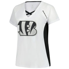 Cincinnati Bengals Women's Plus Size Glitter Lace-Up V- Neck T-Shirt - White - Fanatics