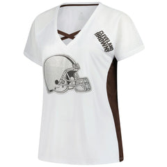 Cleveland Browns Women's Plus Size Glitter Lace-Up V- Neck T-Shirt - White - Fanatics