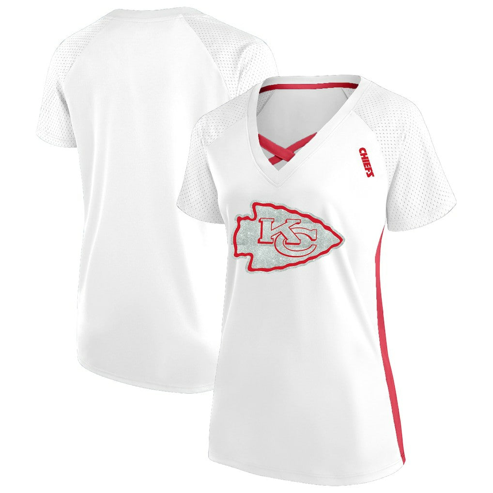 Kansas City Chiefs Women's Plus Size Glitter Lace-Up V- Neck T-Shirt - White - Fanatics