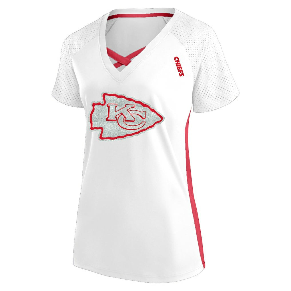 Kansas City Chiefs Women's Plus Size Glitter Lace-Up V- Neck T-Shirt - White - Fanatics