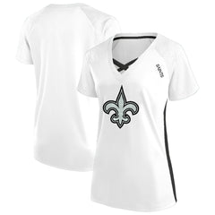 New Orleans Saints Women's Plus Size Glitter Lace-Up V- Neck T-Shirt - White - Fanatics