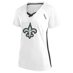 New Orleans Saints Women's Plus Size Glitter Lace-Up V- Neck T-Shirt - White - Fanatics