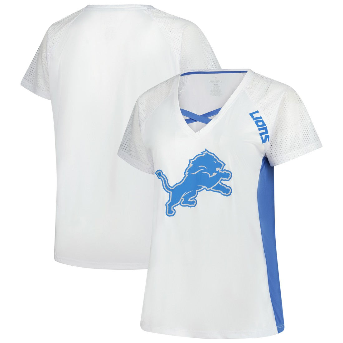 Detroit Lions Women's Plus Size Glitter Lace-Up V- Neck T-Shirt - White - Fanatics