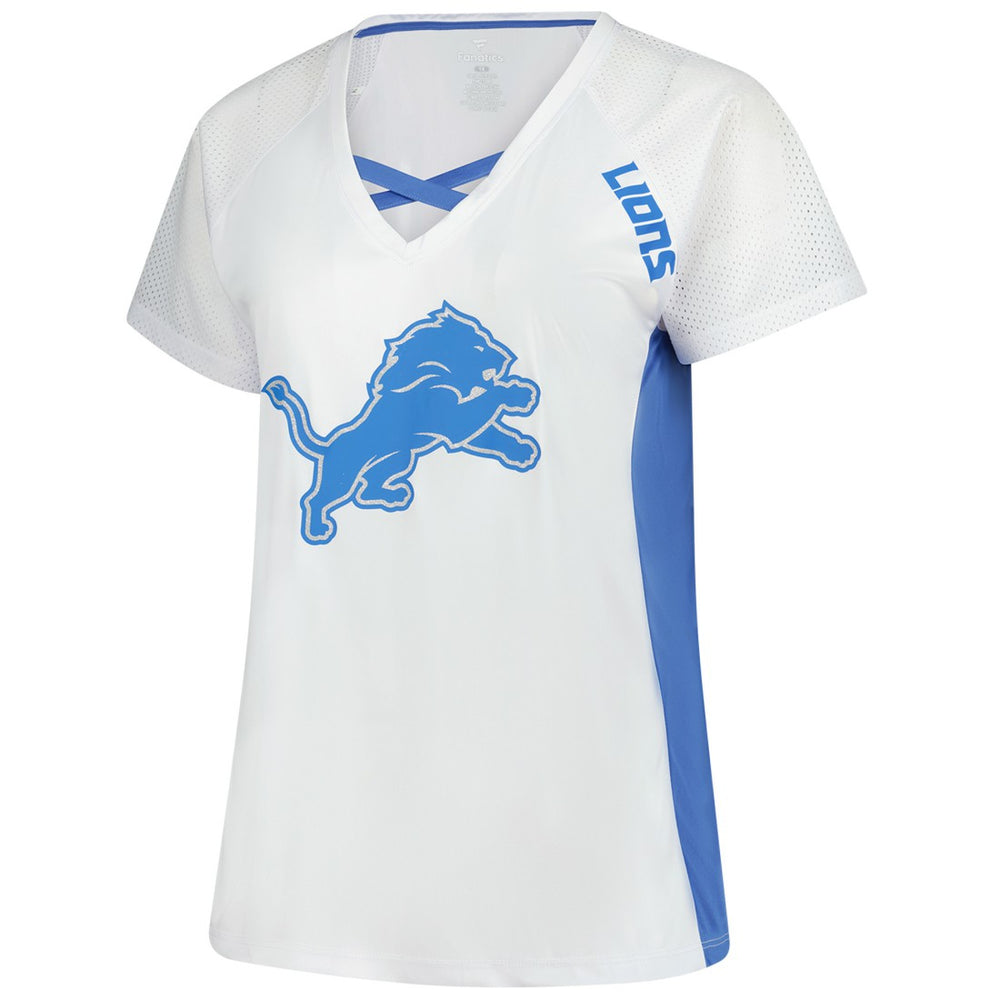 Detroit Lions Women's Plus Size Glitter Lace-Up V- Neck T-Shirt - White - Fanatics