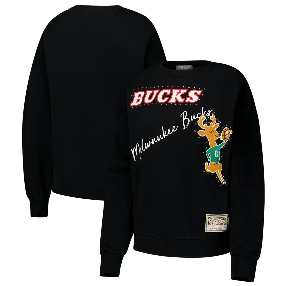 Mitchell & Ness Milwaukee Bucks Women's Hardwood Classics Home Team Pullover Sweatshirt Black