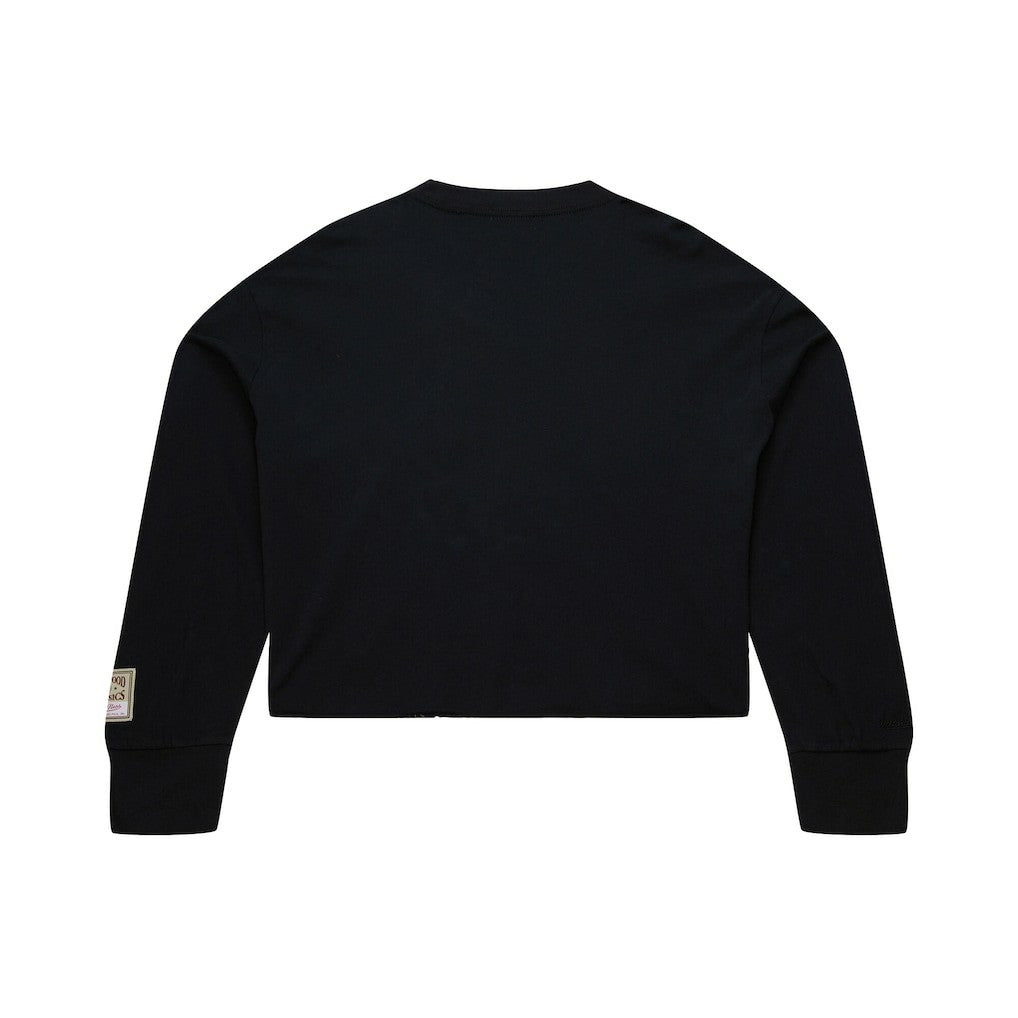 Mitchell & Ness Philadelphia 76ers Women's Hardwood Classics Studded Boxy Cropped Long Sleeve T-Shirt Black