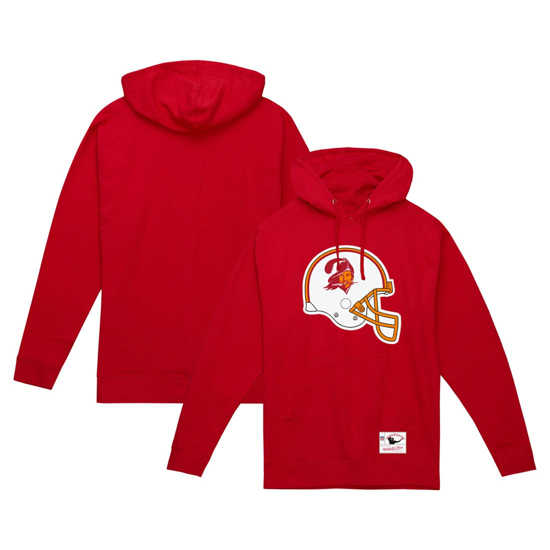 Tampa Bay Buccaneers Helmet Logo Vintage Pullover Hoodie - Red - Mitchell & Ness