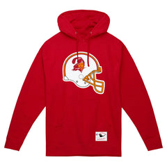 Tampa Bay Buccaneers Helmet Logo Vintage Pullover Hoodie - Red - Mitchell & Ness