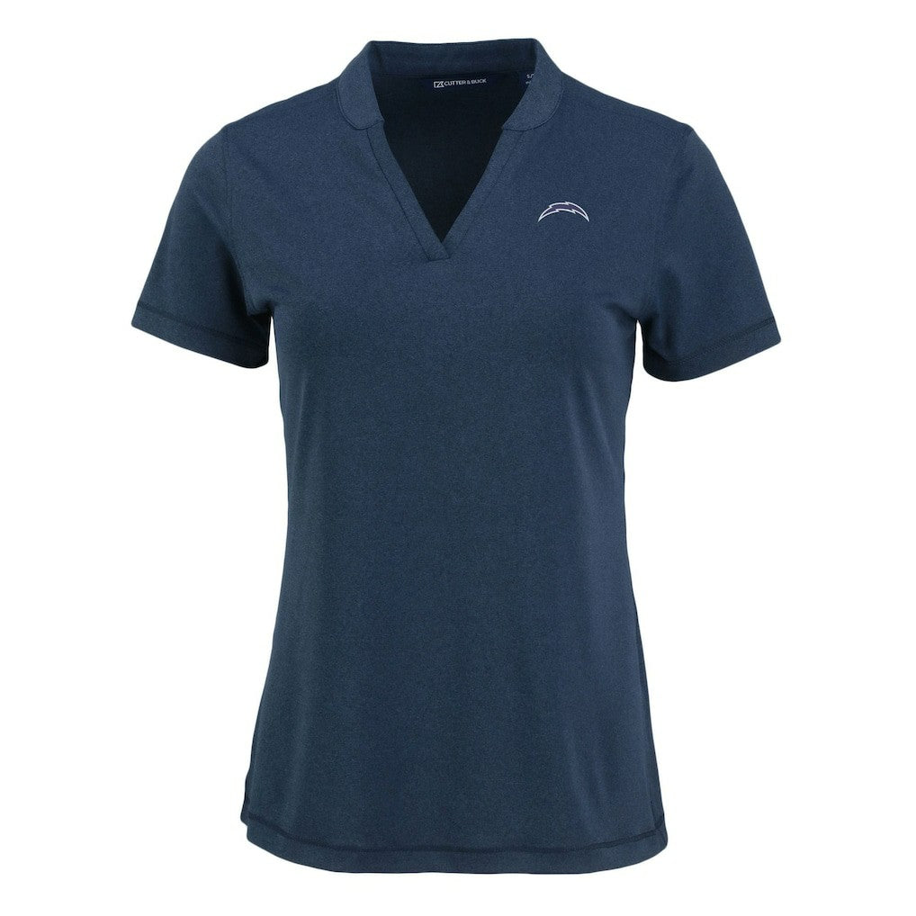 Los Angeles Chargers Cutter & Buck Women's Forge Stretch Blade DryTec V-Neck Polo - Heather Navy - NFL