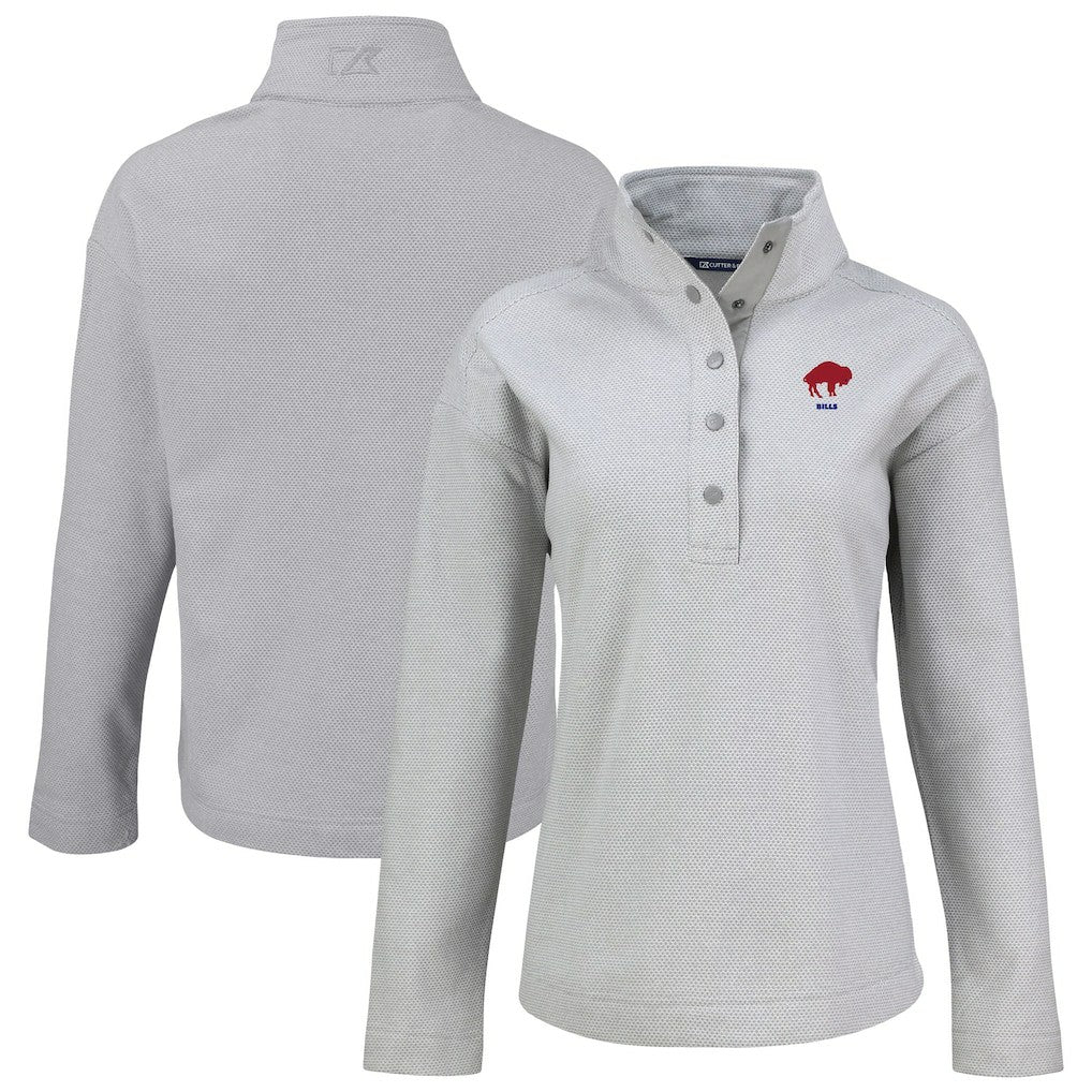 Buffalo Bills Cutter & Buck Women's Hunts Point Eco Half-Snap Sweatshirt - Gray - NFL