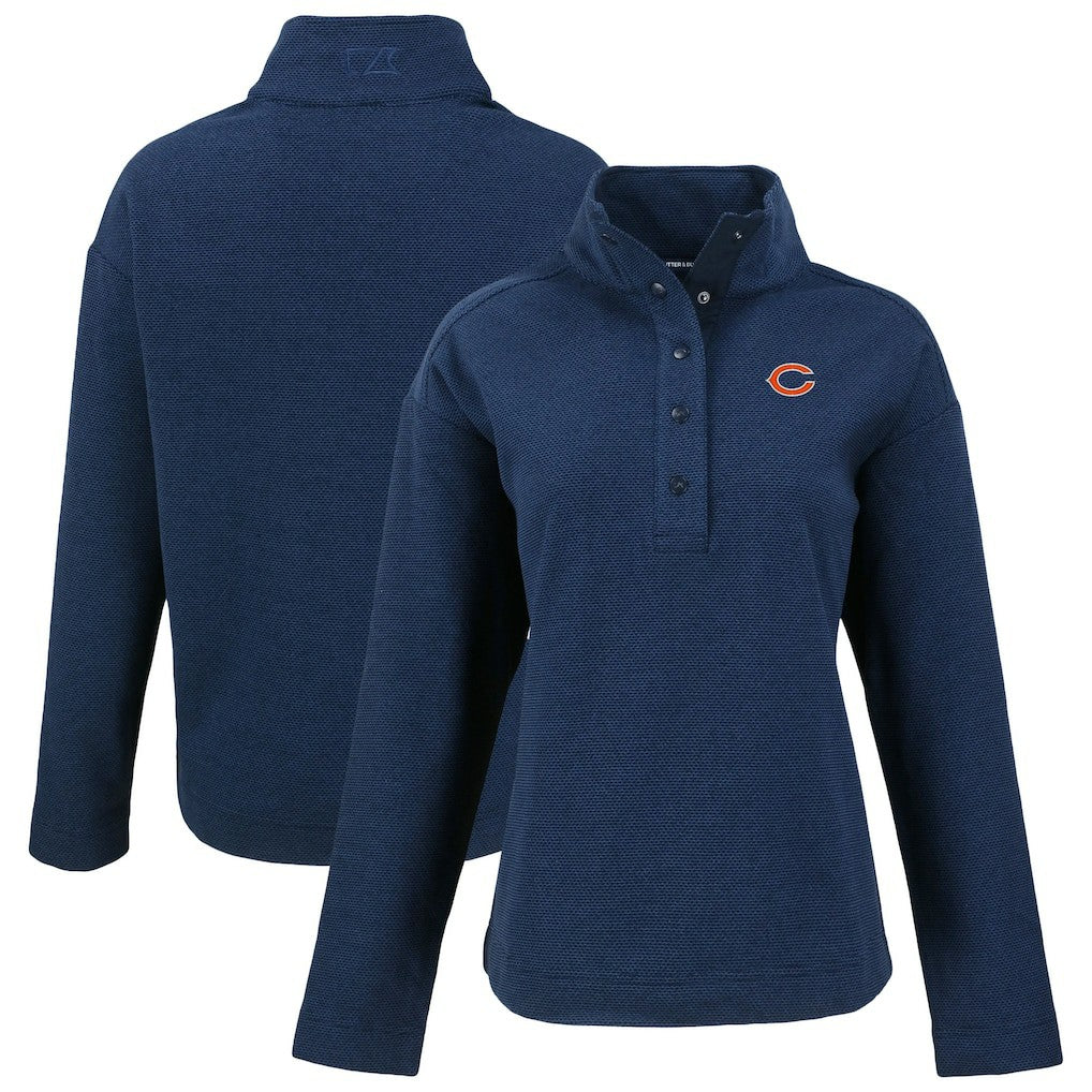 Chicago Bears Cutter & Buck Women's Hunts Point Eco Half-Snap Sweatshirt - Navy - NFL