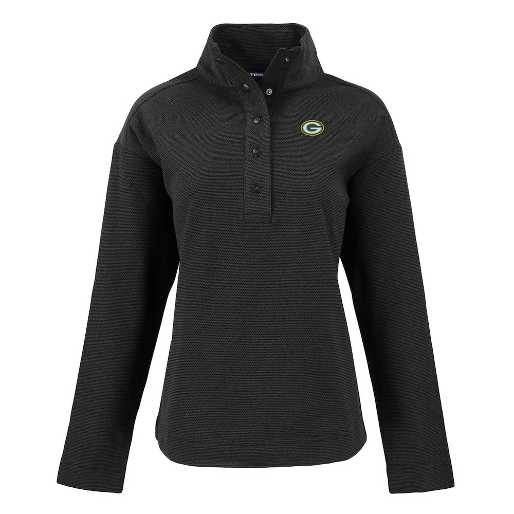 Green Bay Packers Cutter & Buck Women's Hunts Point Eco Half-Snap Sweatshirt - Black - NFL