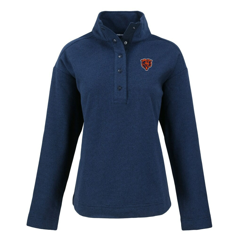 Chicago Bears Cutter & Buck Women's Hunts Point Eco Half-Snap Sweatshirt - Navy - NFL