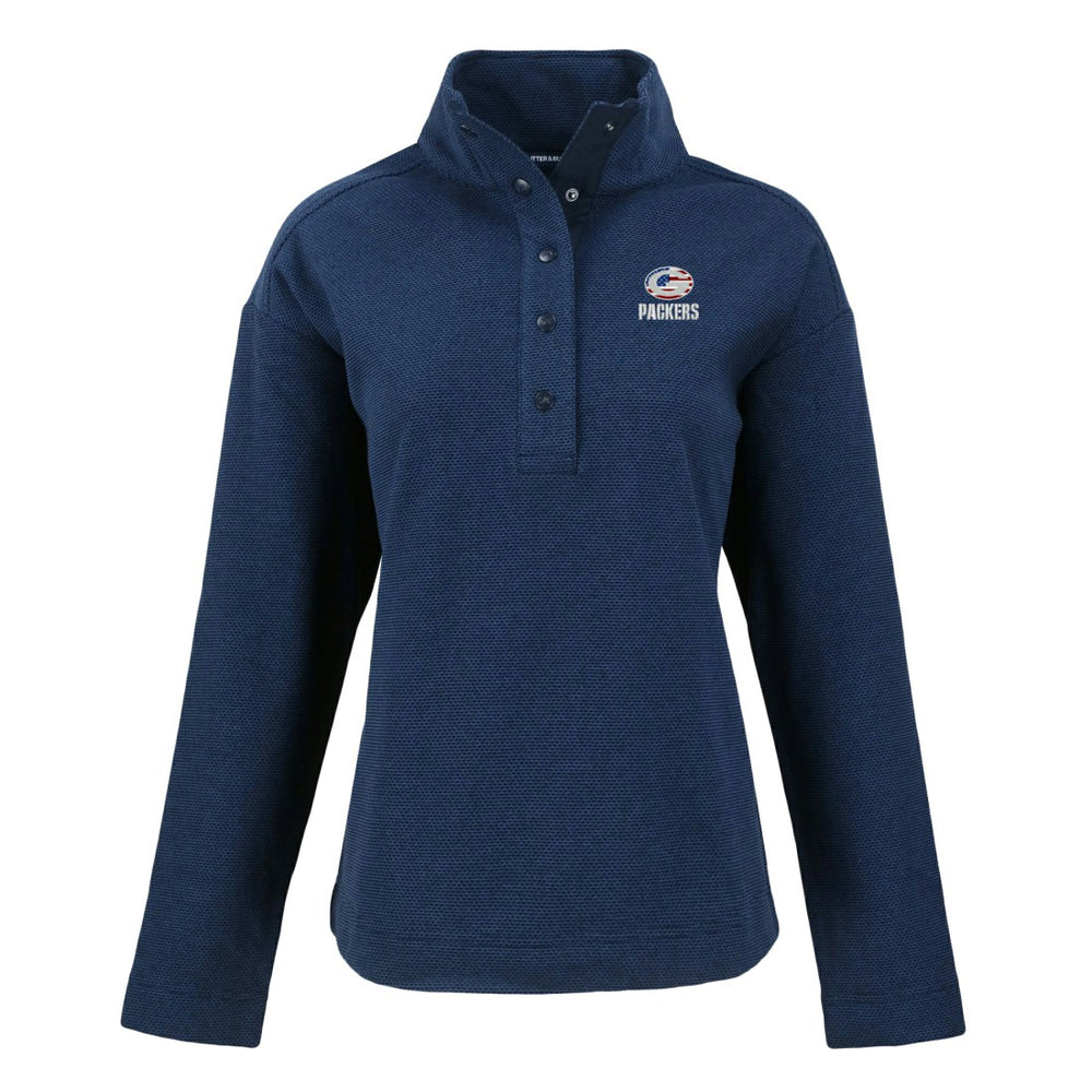 Green Bay Packers Cutter & Buck Women's Hunts Point Eco Half-Snap Sweatshirt - Navy - NFL