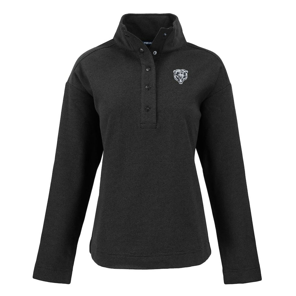 Chicago Bears Cutter & Buck Women's Hunts Point Eco Half-Snap Sweatshirt - Black - NFL