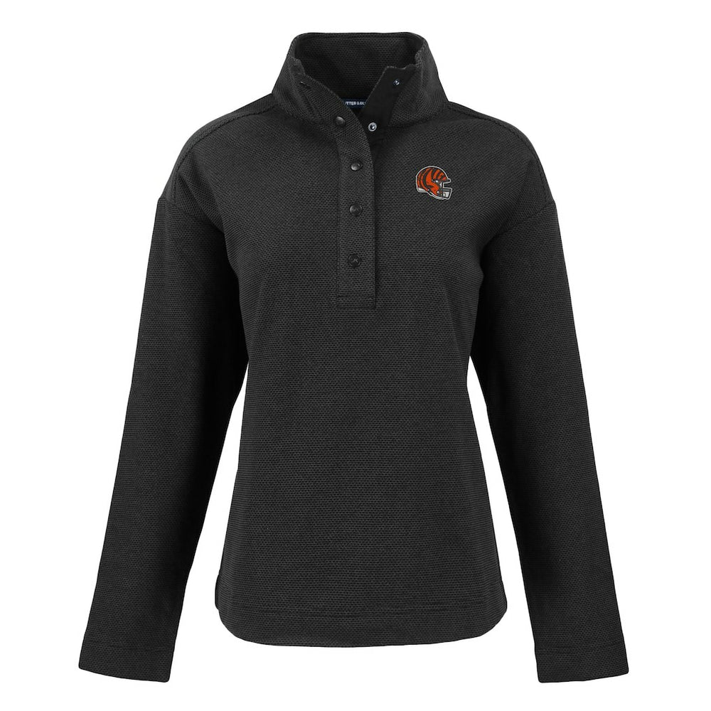 Cincinnati Bengals Cutter & Buck Women's Hunts Point Eco Half-Snap Sweatshirt - Black - NFL