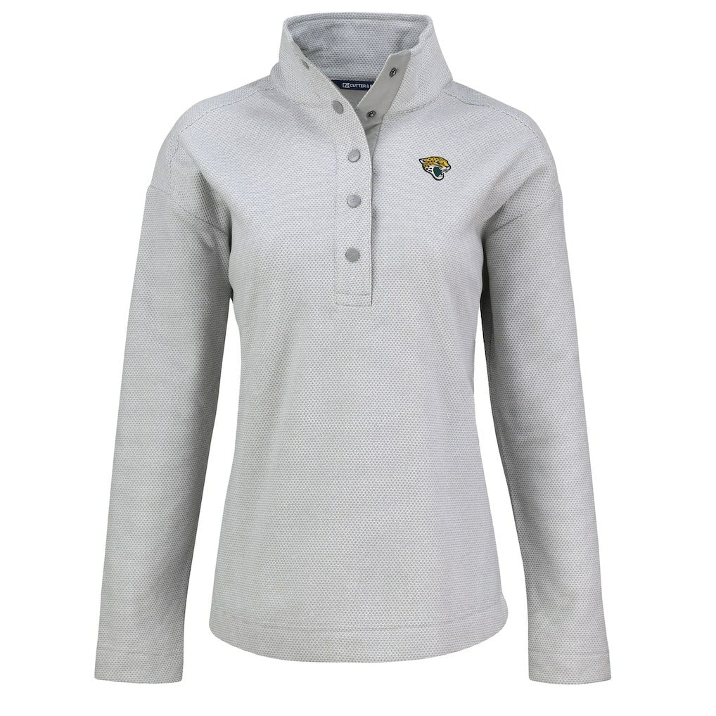 Jacksonville Jaguars Cutter & Buck Women's Hunts Point Eco Half-Snap Sweatshirt - Gray - NFL