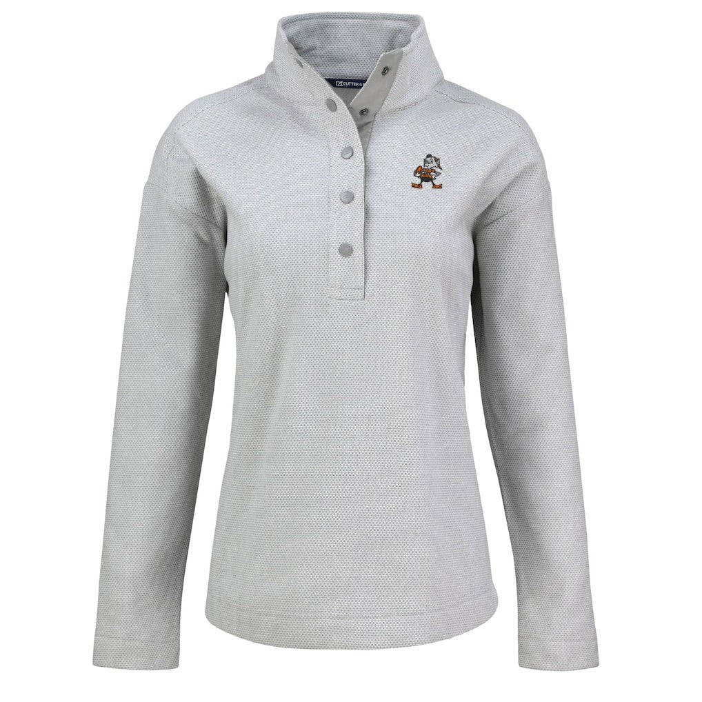 Cleveland Browns Cutter & Buck Women's Hunts Point Eco Half-Snap Sweatshirt - Gray - NFL
