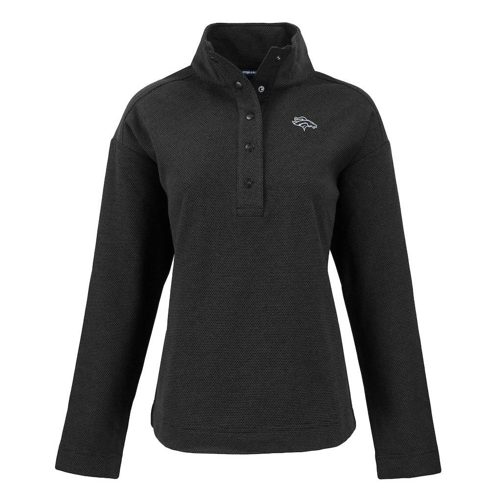 Denver Broncos Cutter & Buck Women's Hunts Point Eco Half-Snap Sweatshirt - Black - NFL