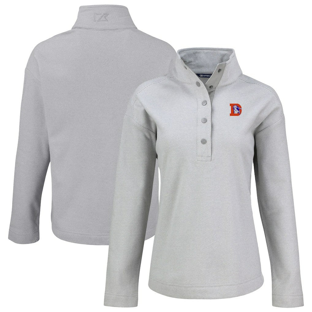 Denver Broncos Cutter & Buck Women's Hunts Point Eco Half-Snap Sweatshirt - Gray - NFL