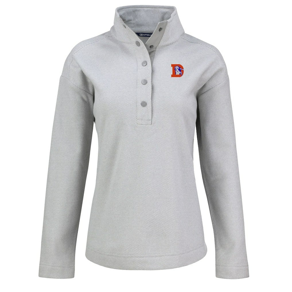 Denver Broncos Cutter & Buck Women's Hunts Point Eco Half-Snap Sweatshirt - Gray - NFL