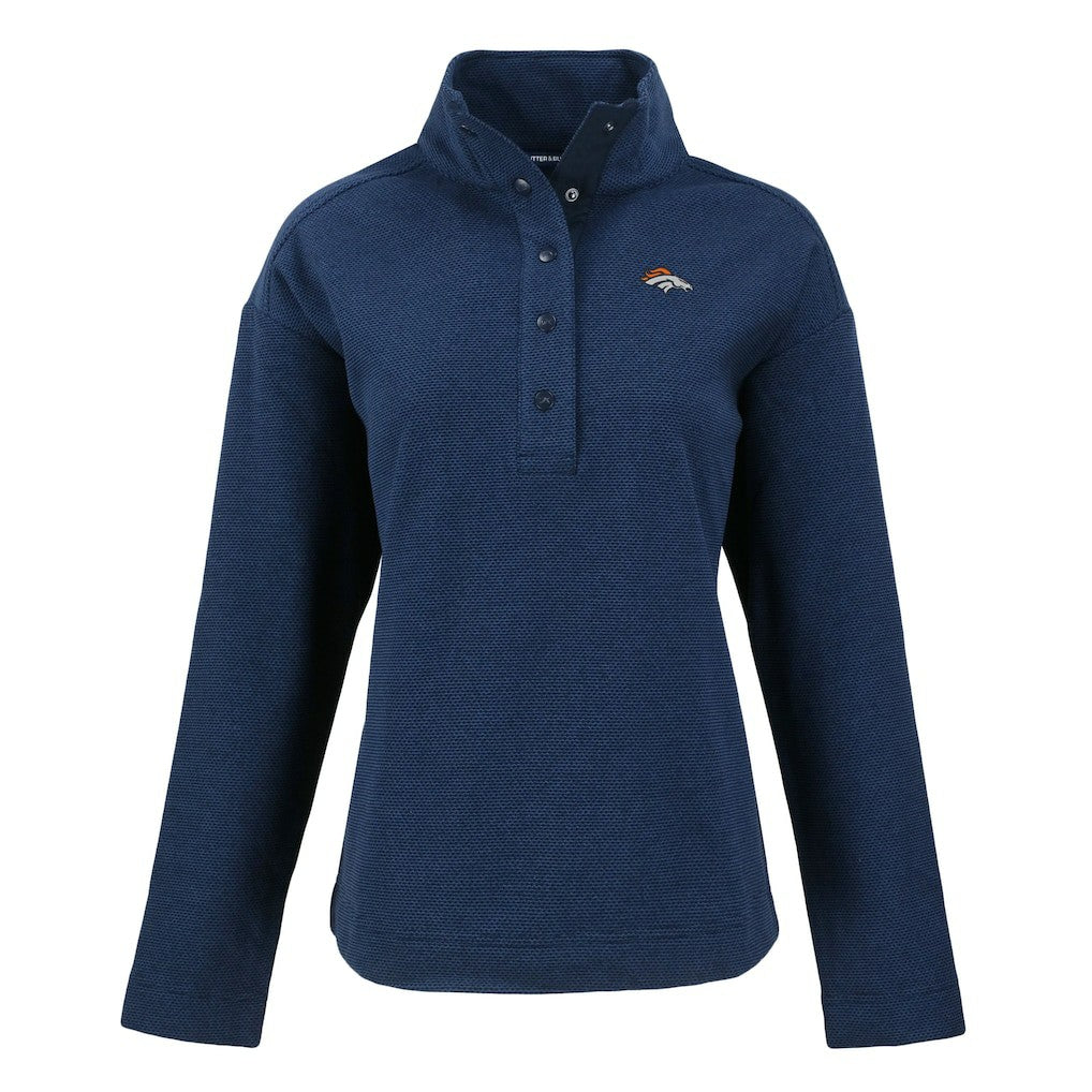 Denver Broncos Cutter & Buck Women's Hunts Point Eco Half-Snap Sweatshirt - Navy - NFL
