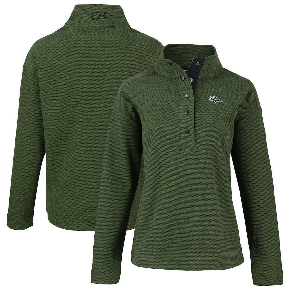 Denver Broncos Cutter & Buck Women's Hunts Point Eco Half-Snap Sweatshirt - Green - NFL