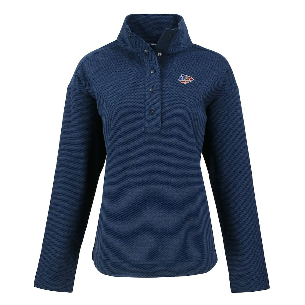 Kansas City Chiefs Cutter & Buck Women's Hunts Point Eco Half-Snap Sweatshirt - Navy - NFL