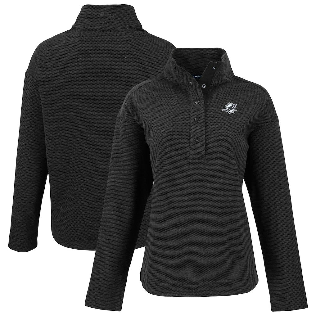 Miami Dolphins Cutter & Buck Women's Hunts Point Eco Half-Snap Sweatshirt - Black - NFL