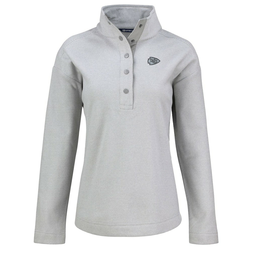 Kansas City Chiefs Cutter & Buck Women's Hunts Point Eco Half-Snap Sweatshirt - Gray - NFL