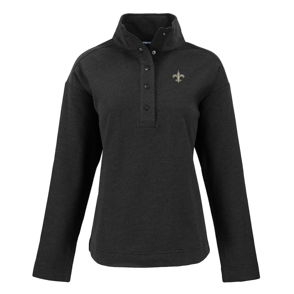 New Orleans Saints Cutter & Buck Women's Hunts Point Eco Half-Snap Sweatshirt - Black - NFL