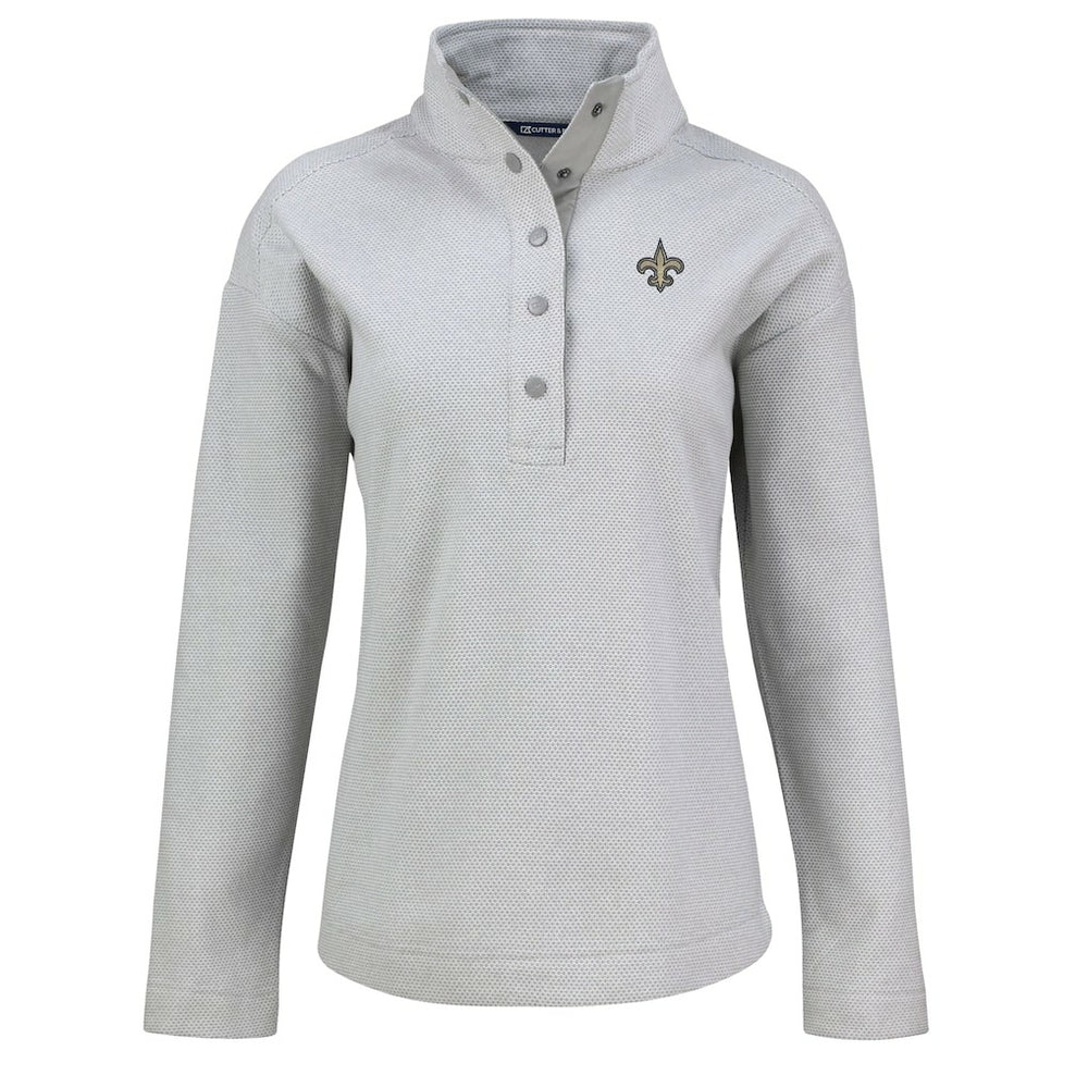 New Orleans Saints Cutter & Buck Women's Hunts Point Eco Half-Snap Sweatshirt - Gray - NFL