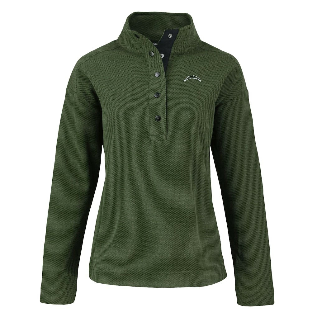 Los Angeles Chargers Cutter & Buck Women's Hunts Point Eco Half-Snap Sweatshirt - Green - NFL
