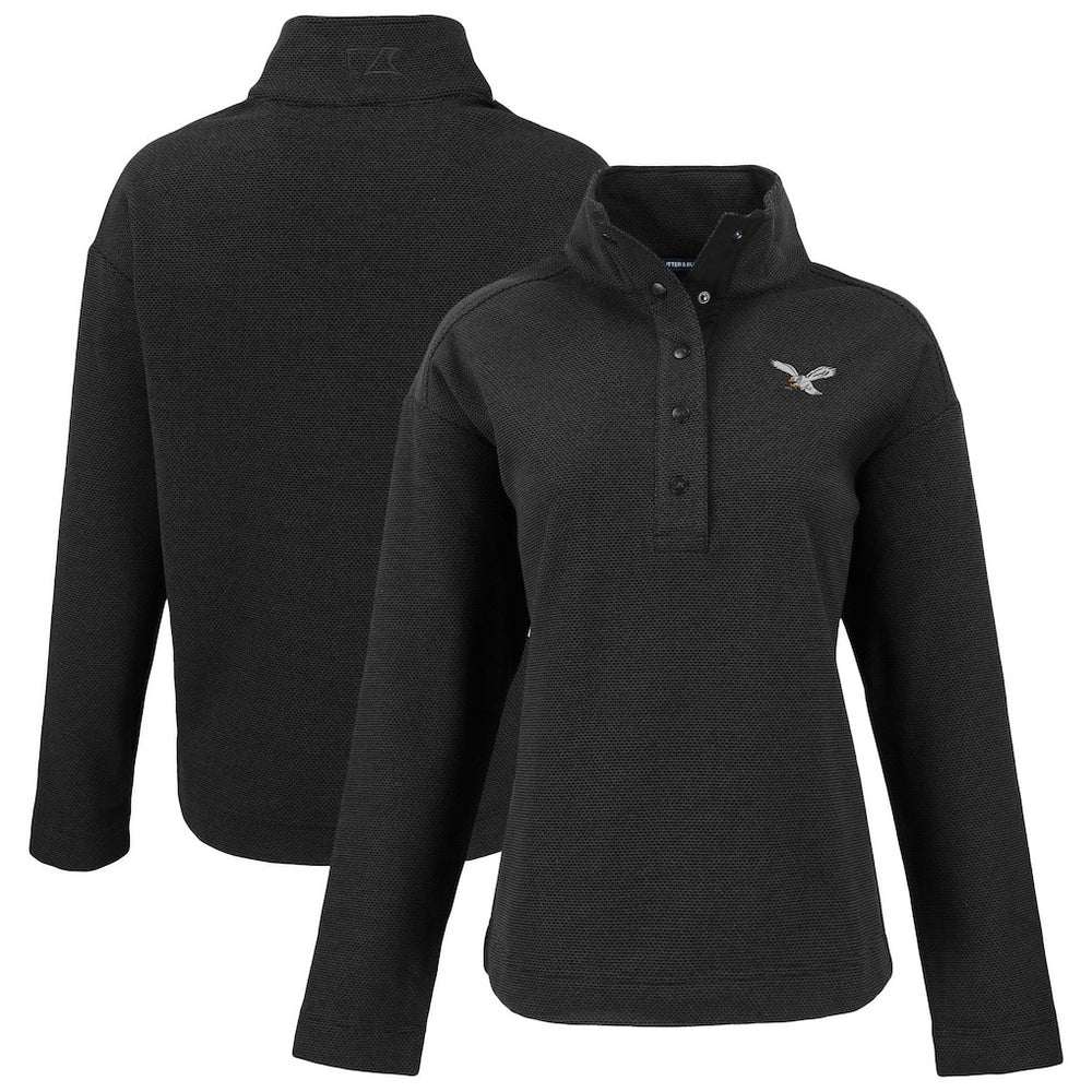 Philadelphia Eagles Cutter & Buck Women's Hunts Point Eco Half-Snap Sweatshirt - Black - NFL