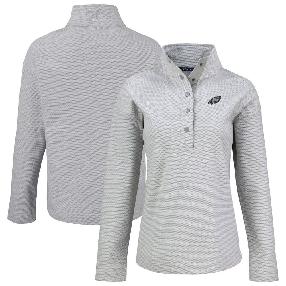 Philadelphia Eagles Cutter & Buck Women's Hunts Point Eco Half-Snap Sweatshirt - Gray - NFL
