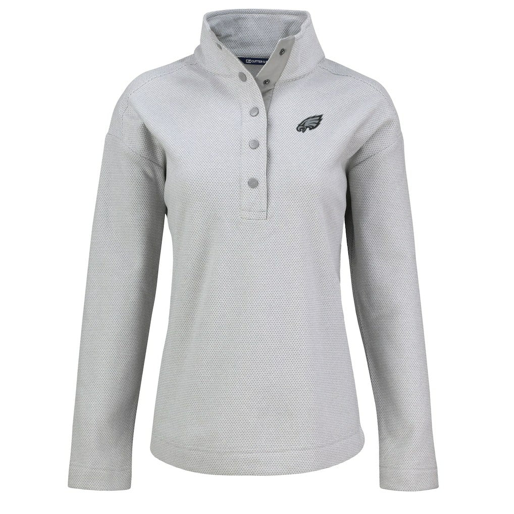 Philadelphia Eagles Cutter & Buck Women's Hunts Point Eco Half-Snap Sweatshirt - Gray - NFL