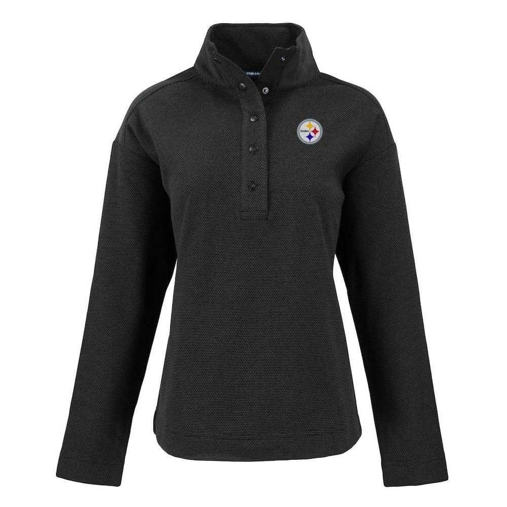 Pittsburgh Steelers Cutter & Buck Women's Hunts Point Eco Half-Snap Sweatshirt - Black - NFL