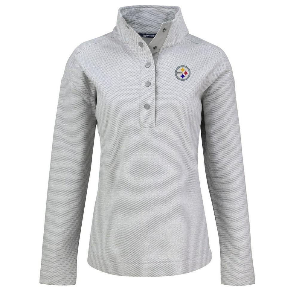 Pittsburgh Steelers Cutter & Buck Women's Hunts Point Eco Half-Snap Sweatshirt - Gray - NFL