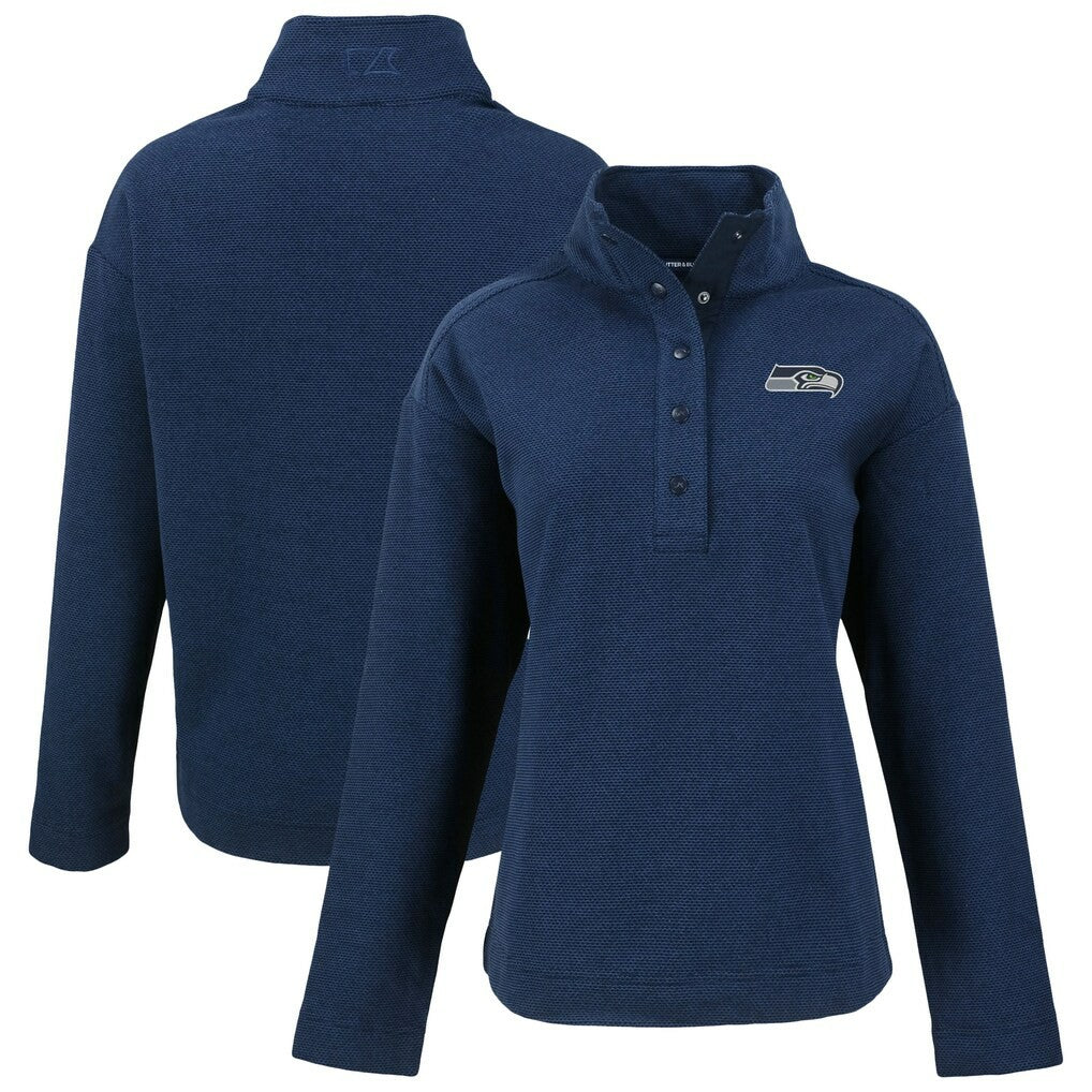 Seattle Seahawks Cutter & Buck Women's Hunts Point Eco Half-Snap Sweatshirt - College Navy - NFL