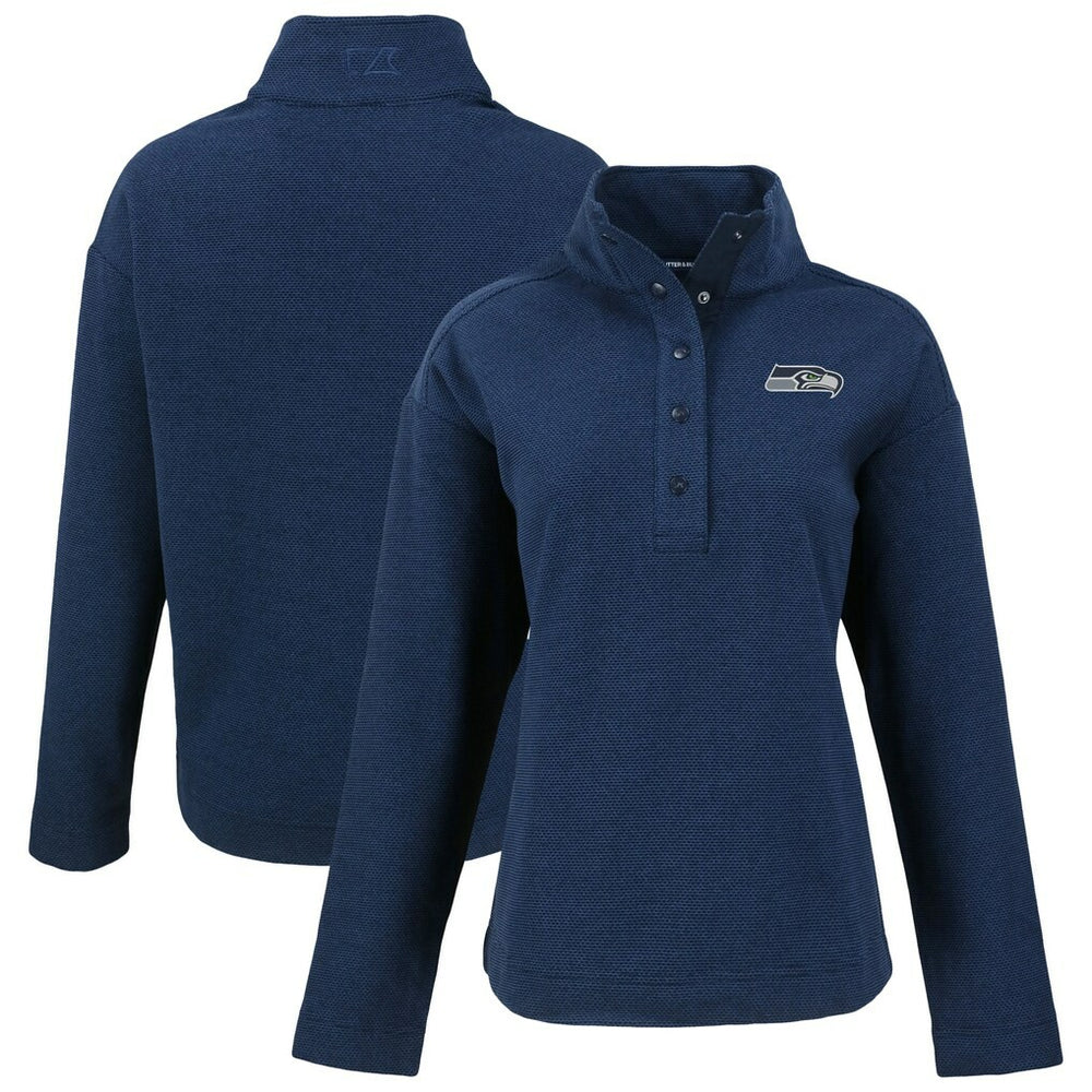 Seattle Seahawks Cutter & Buck Women's Hunts Point Eco Half-Snap Sweatshirt - College Navy - NFL