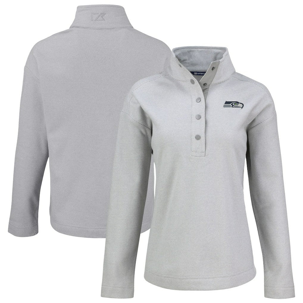 Seattle Seahawks Cutter & Buck Women's Hunts Point Eco Half-Snap Sweatshirt - Gray - NFL